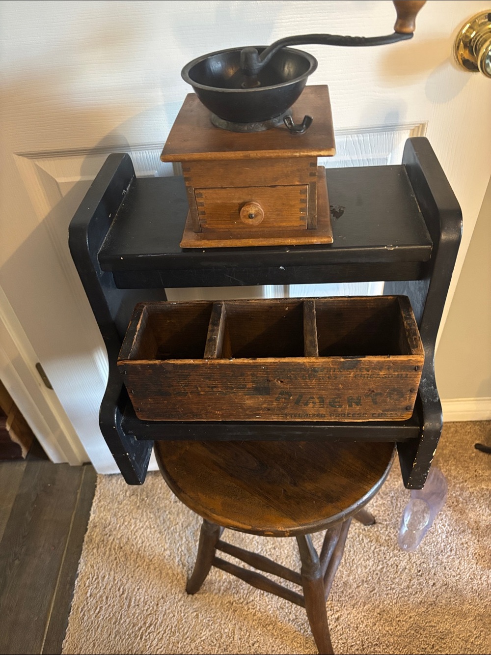 Antique Coffee Grinder with Cheese Box